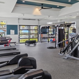 a gym with treadmills