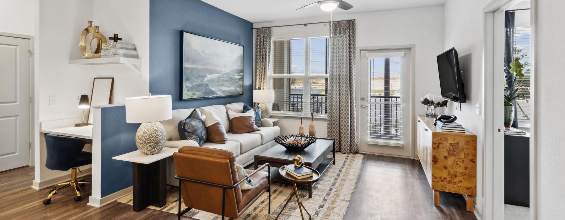 a living room with a large window