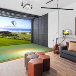 a living room with a large screen